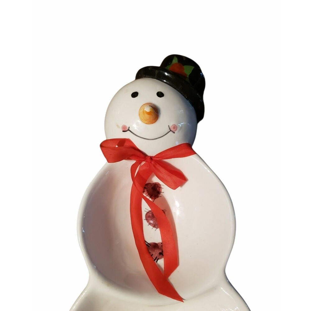 Hallmark Christmas Holiday Snowman Candy Dish Bowl Double Side Serving Ceramic